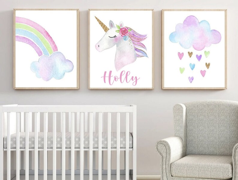Personalized Rainbow Unicorn Wall Art Personalized Rainbow Etsy