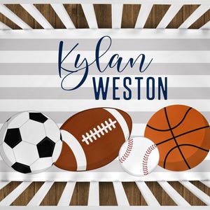 Personalized Sports Crib Sheet: Baby Boy Nursery Bedding