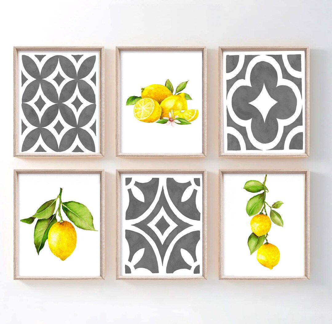 Lemon Wall Decor, KITCHEN Lemon Wall Prints, Framed Lemon Farmhouse