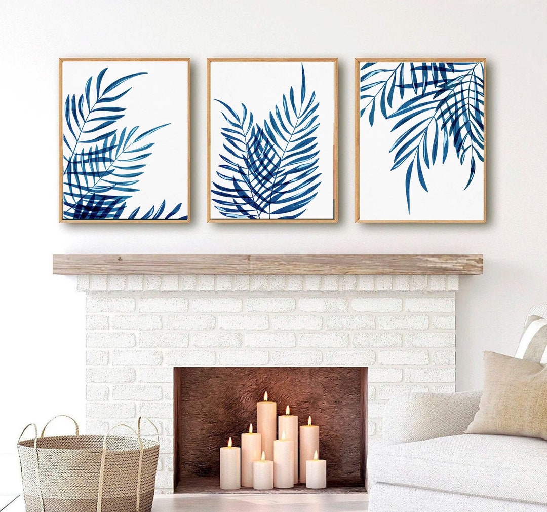 Blue Leaves Wall Art, Tropical Art Prints, Framed Leaves Artwork