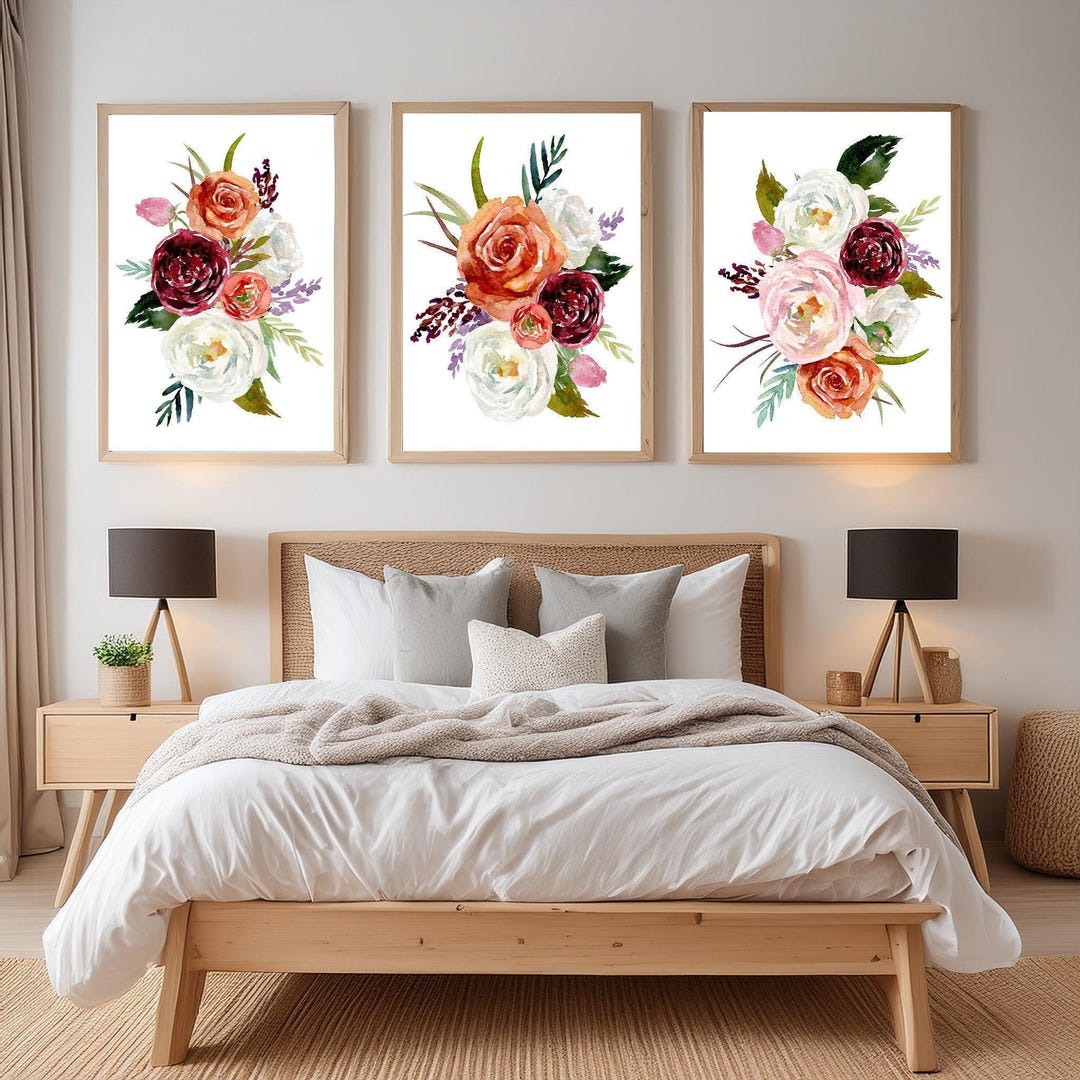 Watercolor Flower Wall Art: Bold Floral Nursery Decor, Set of 3 ...