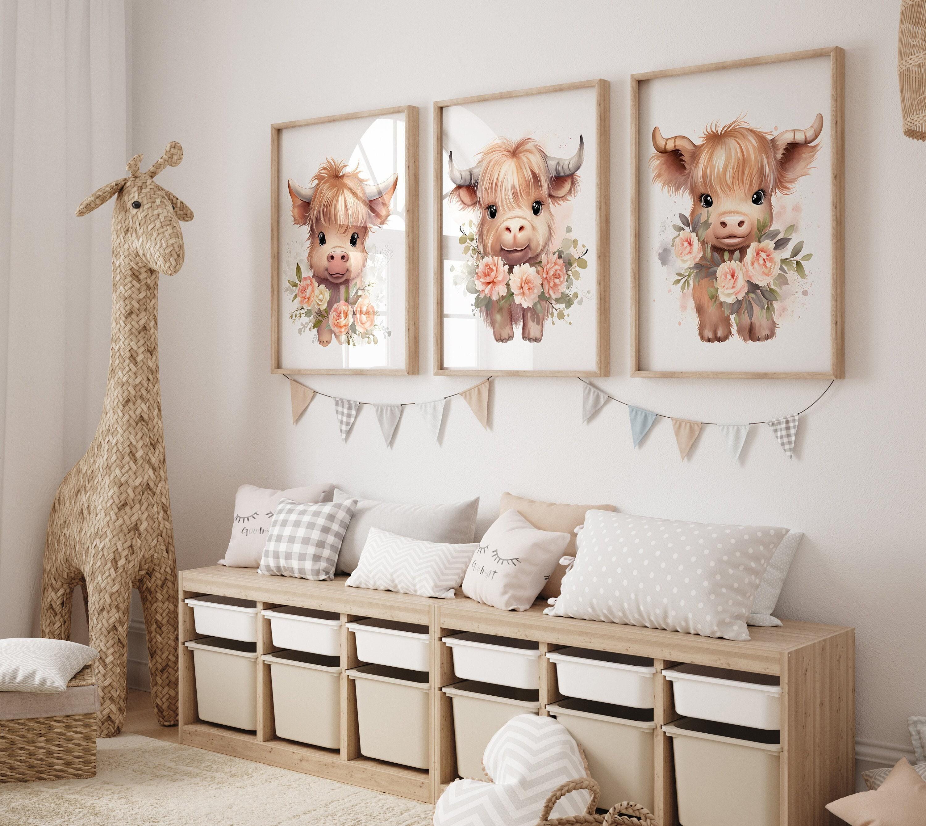 Highland Cow Nursery Wall Art: Baby Calf Farm Animal Decor Set of