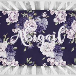 Purple Floral Crib Sheet: Personalized Watercolor Flowers Nursery Bedding