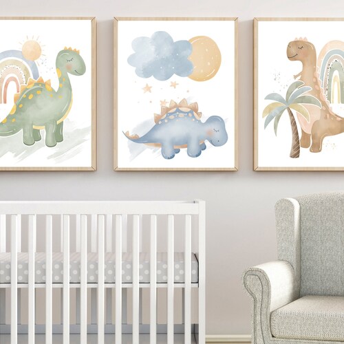 Dinosaur Set of 3 Nursery Art Prints Boy Nursery Wall Art - Etsy
