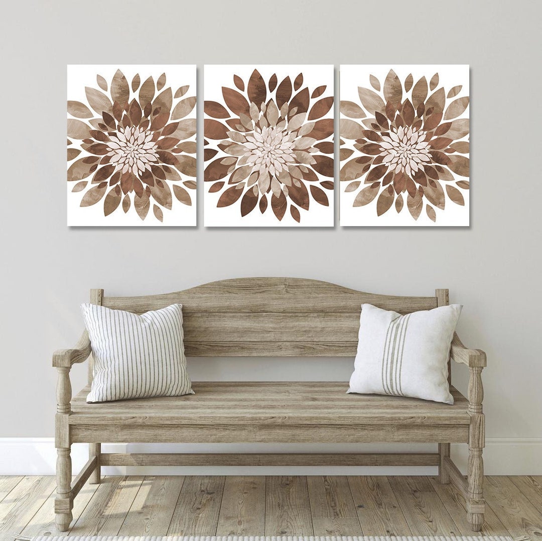 Brown Flower Wall Art Brown Beige Flower Prints Frames or Etsy