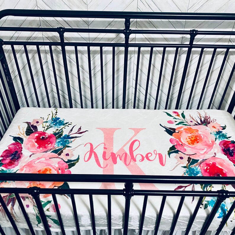 Watercolor Floral Crib Sheet Baby Girl Personalized Crib Etsy