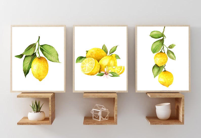 Lemon Wall Art Lemon Art Prints or Canvas Set of 3 Etsy