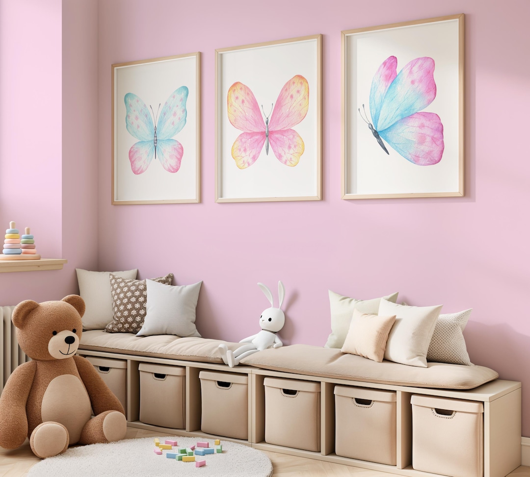 Watercolor Butterfly Nursery Wall Art: Girl Bedroom Butterflies Decor ...