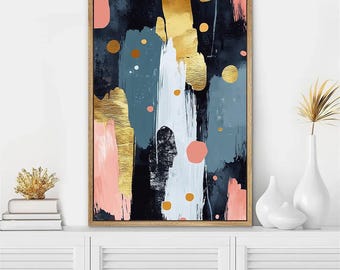 Arte abstracto azul marino y rosa: Conjunto de decoración moderna para pared de oficina (1 unidad): enmarcado, lienzo o lámina.