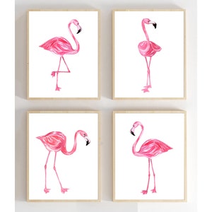 Flamingo Pictures - Flamingo Art Prints - Framed Watercolor Flamingo Artwork - Flamingo Nursery Wall Art - Flamingo Lover Canvas Set of 4