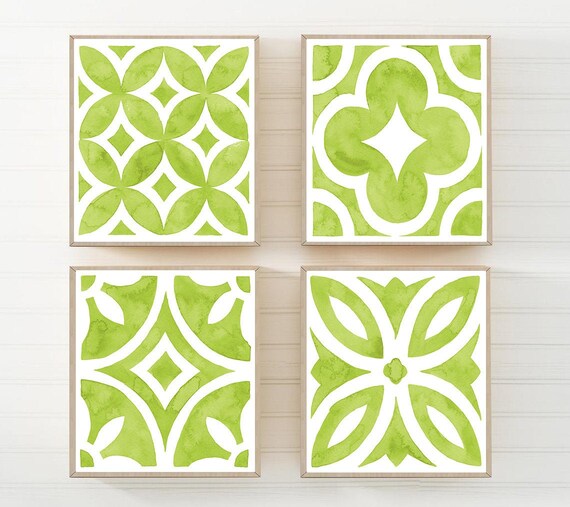 Lime Green Wall Art Pattern Tile Bathroom Art Prints or Etsy