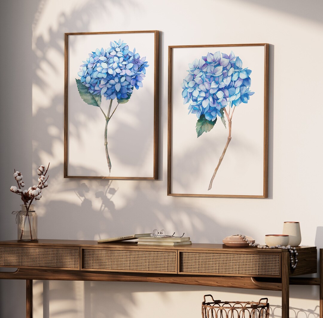Light Blue Hydrangea Wall Art Light Blue Flower Prints Canvas
