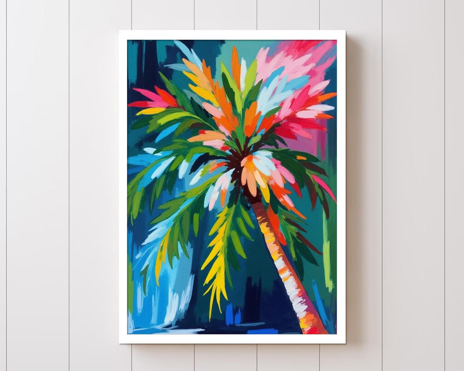 Colorful Palm Tree: Tropical Beach House Wall Art Set of 1