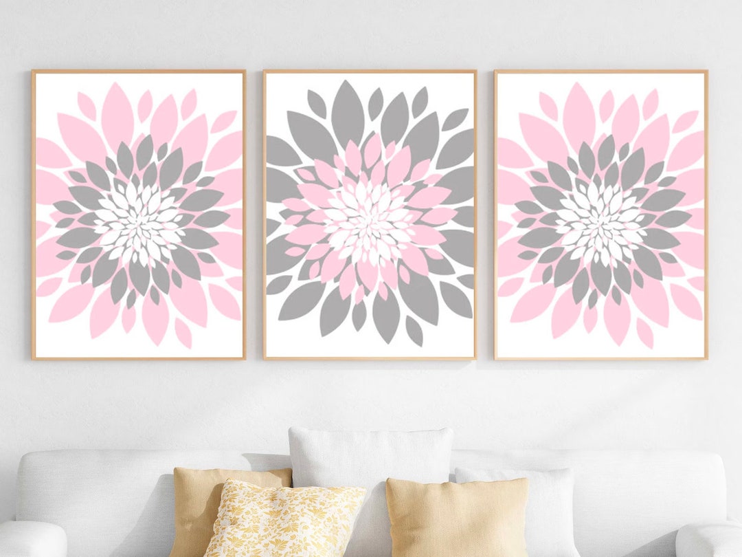 Pink Gray Flower Wall Art Flower Burst Dahlia Petal DIGITAL Etsy