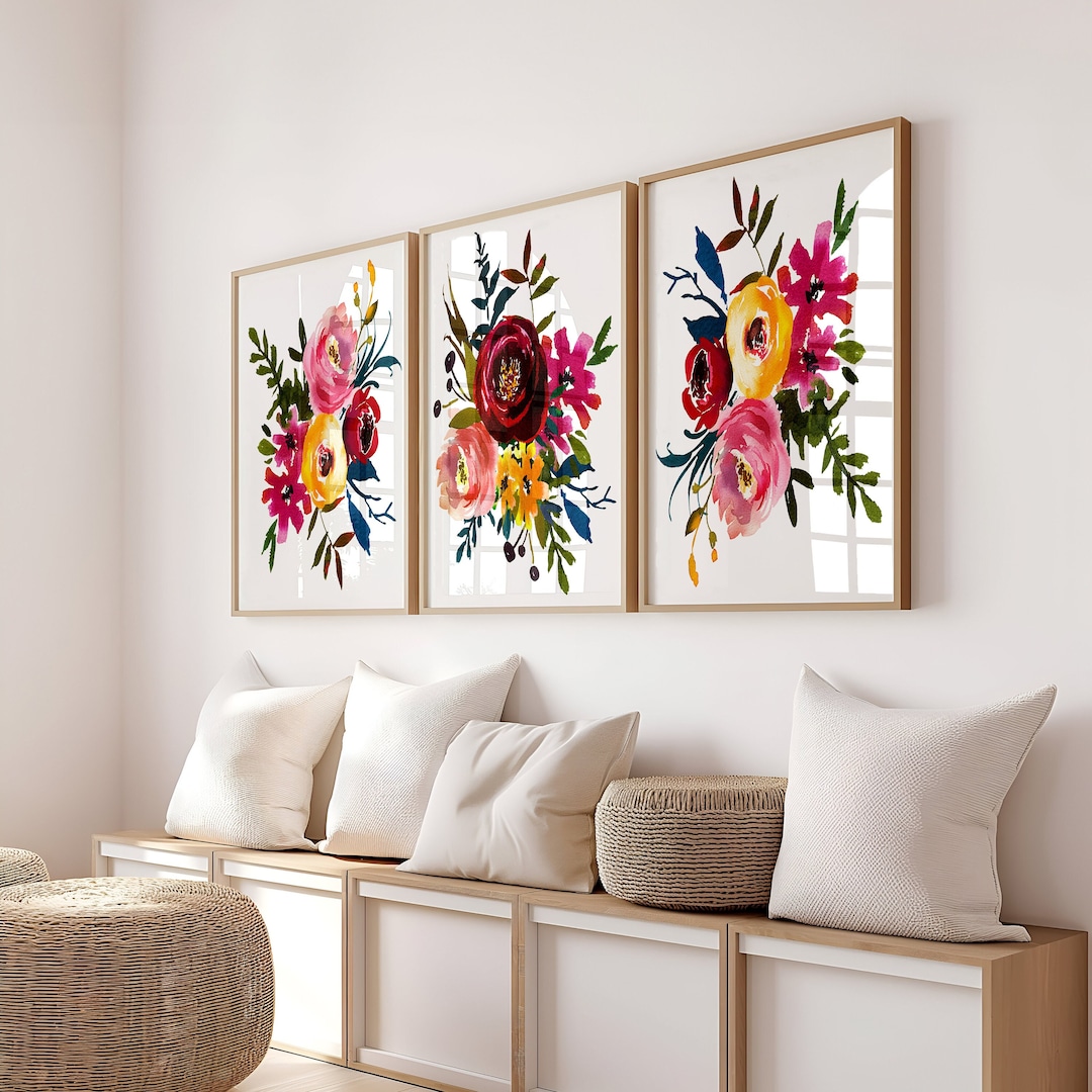 framed-farmhouse-flower-wall-art-kitchen-flower-art-print-watercolor-floral-canvas-bold-floral-bedroom-wall-decor-artwork-sets-of-3-etsy for Free Printable Flower Wall Art Framed Farmhouse Flower Wall Art - Kitchen Flower Art Print - Watercolor Floral Canvas - Bold Floral Bedroom Wall Decor Artwork Sets of 3 - Etsy for Free Printable Flower Wall Art