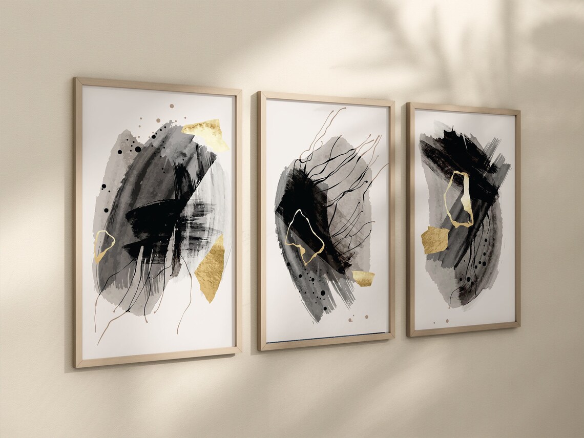 Black Gold Wall Art Black Gold Abstract Art Prints or Canvas Etsy