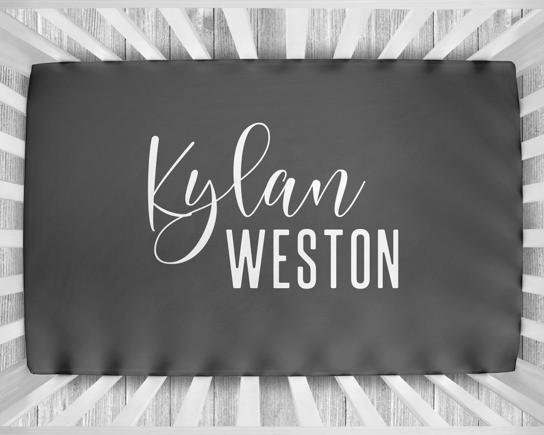 Boy Name Crib Sheet Baby Boy Name Personalized Crib Sheet Custom Name Crib Sheet Gray Boy