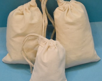 Muslin Bags-100% Organic Cotton Reusable Grocery Single Drawstring Bags in different Sizes. Best Price on ETSY. Quantity: 15 Bags