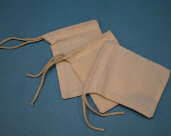 Muslin Bags- 3x4 Inches Single Drawstring Organic Cotton Ecofriendly Bags. QTY: 10, 25, 50 100, 200