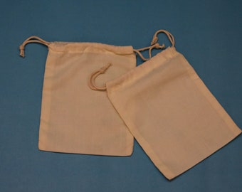 Muslin Bags- 4x6 Inches Double Drawstring Organic Cotton Reusable Bags. Color: NATURAL, QTY= 10, 25, 50 100, 200