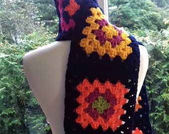 Crochet Scarf / Granny Square  Scarf / Afghan Scarf / Handmade  Scarf / Cosy Scarf  / Chunky Scarf / Neck Warmer  / Crocheted Scarf