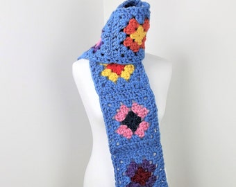 Crochet Scarf / Granny Squares Scarf / Afghan Scarf / Super Chunky Scarf / Neck Warmer / Rainbow Scarf / Handmade Scarf / Crocheted