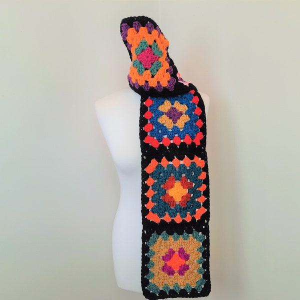 Crochet Scarf / Granny Squares Crochet Scarf / Afghan Scarf / Handmade Scarf / Granny Squares / Rainbow Scarf / Colourful Scarf / Cosy Scarf