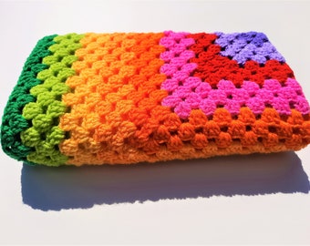 Crochet Blanket / Granny Square Blanket / Rainbow Blanket / Retro Blanket / Small Blanket / Handmade Blanket / Crocheted Blanket / Afghan