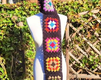 Crochet Scarf / Granny Squares Crochet Scarf / Afghan Scarf / Handmade Scarf / Granny Squares / Rainbow Scarf / Skinny Scarf