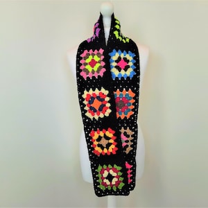 Crochet Scarf / Granny Squares Crochet Scarf / Afghan Scarf / Handmade Scarf / Granny Squares / Rainbow Scarf / Skinny Scarf