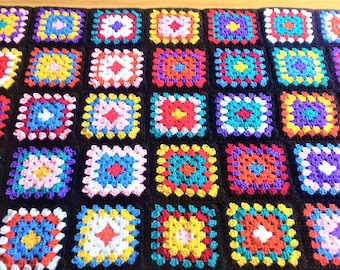 Crochet Blanket / Granny Square Blanket / Handmade Blanket / Afghan / Crocheted Throw / Cosy Blanket / Vintage Style / Hand made / Chunky