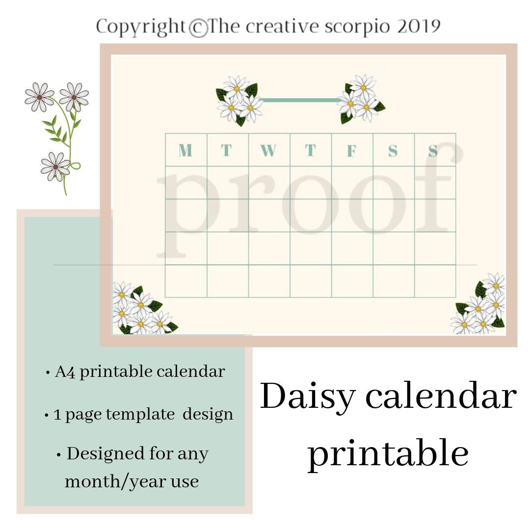 Daisy Calendar Printable Etsy