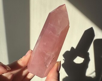 Rose Quartz Tower: Shimmering Pink Crystal with Asterism