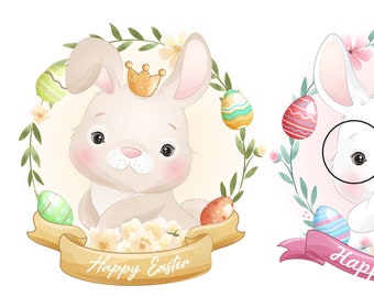 Cute little rabbit for Happy Easter clipart with watercolor illustration
