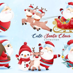 Père Noël mignon pour le clipart joyeux de Noël avec l’illustration d’aquarelle