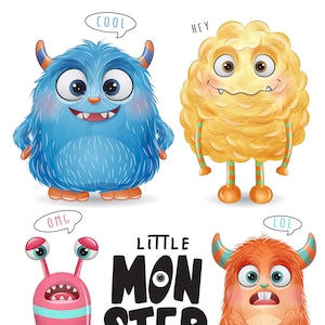 Clipart Mostri Carini con illustrazione ad acquerello