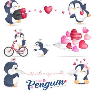 Süße Pinguin für Valentinstag Clipart-Set.