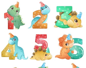 Cute dinosaur with numbering for birthday party clipart