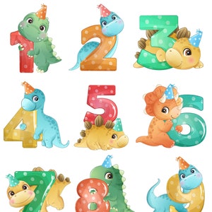 Dinossauro fofo com numeração para clipart de festa de aniversário