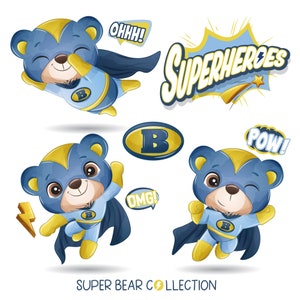 Süße Bär Superheld posen Clipart mit Aquarell-Illustration