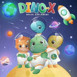 Cute dinosaur space explorer poster digital clipart