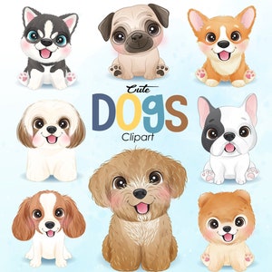 Cute dogs clipart with watercolor illustration