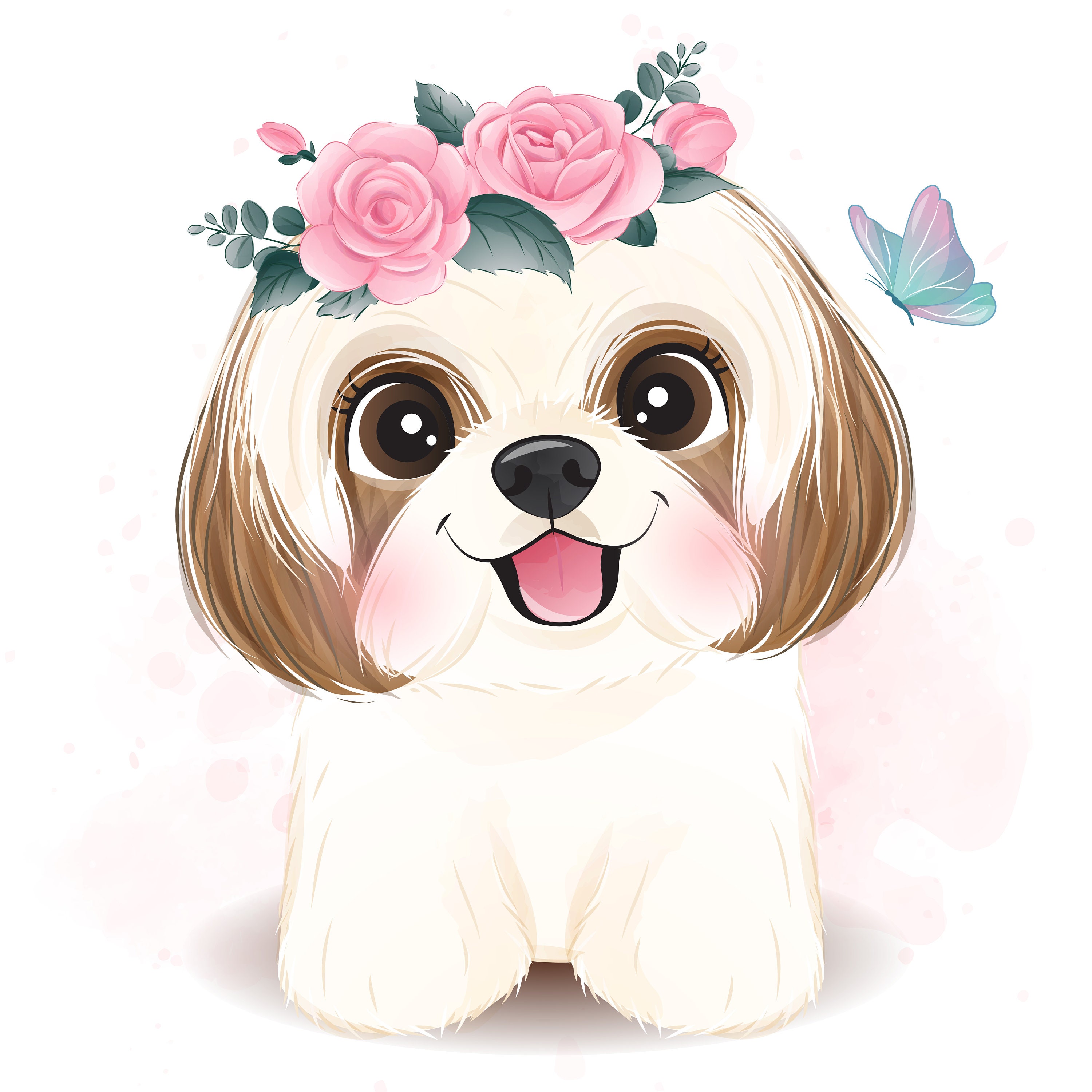 Cute shih tzu clipart with watercolor illustration