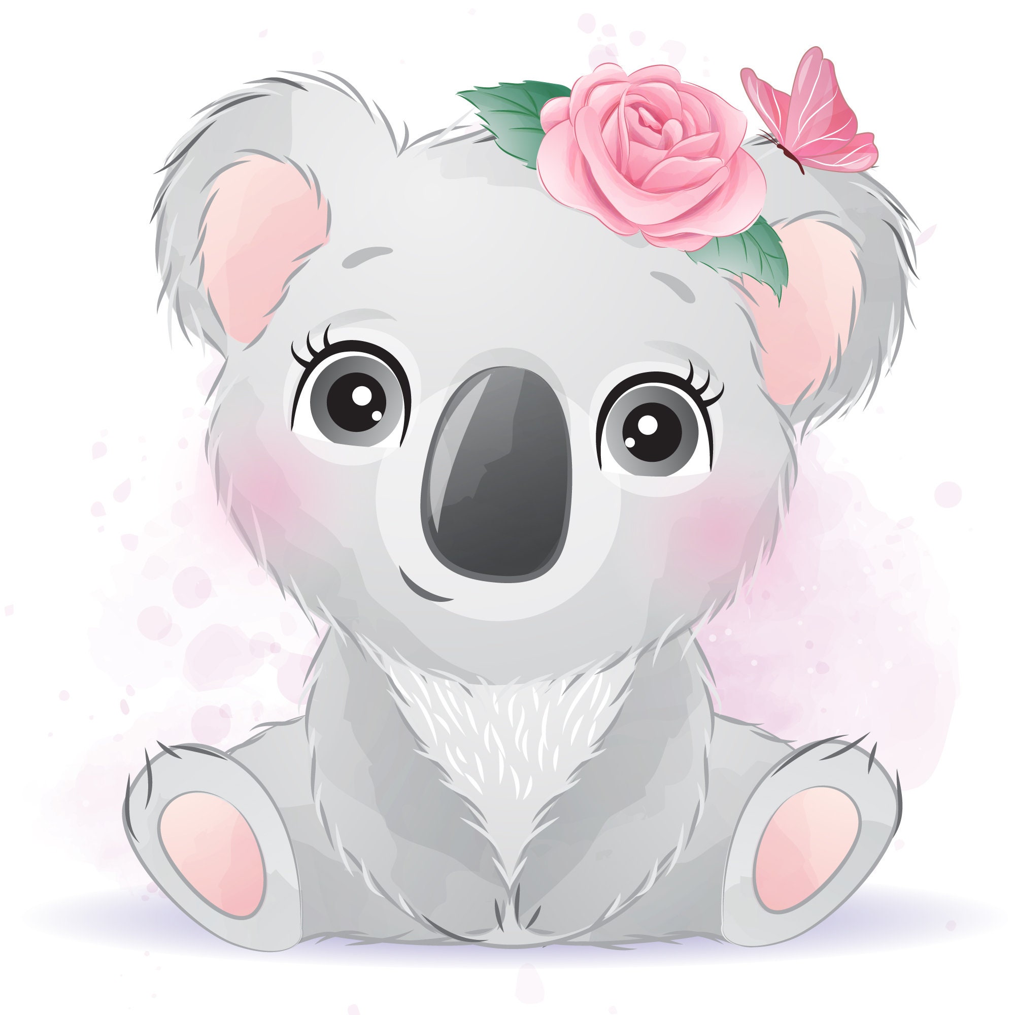 Cute koala clipart with watercolor illustration