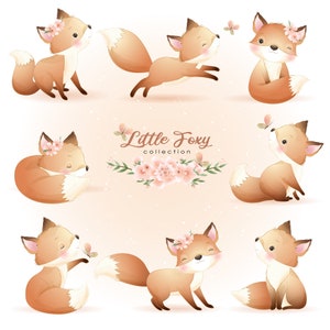 Süße kleine Fuchs posiert Clipart mit Aquarell-Illustration