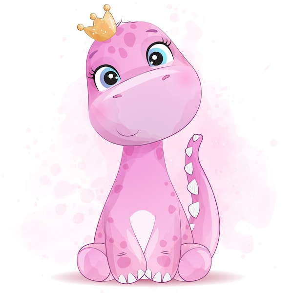 Doodle Girly Dinosaurs digital clipart with watercolor illustration. Digital Download in PNG, JPG & EPS format.