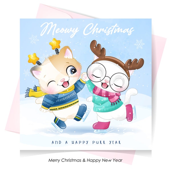 Cute kitty for merry christmas greeting card clipart