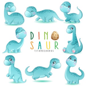 Süße Dinosaurier Posen Clipart mit Aquarell-Illustration