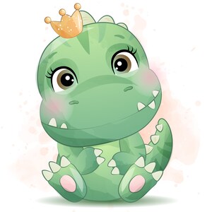 水彩イラストのかわいい恐竜のクリップアート