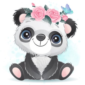 Clipart de panda fofo com ilustração em aquarela